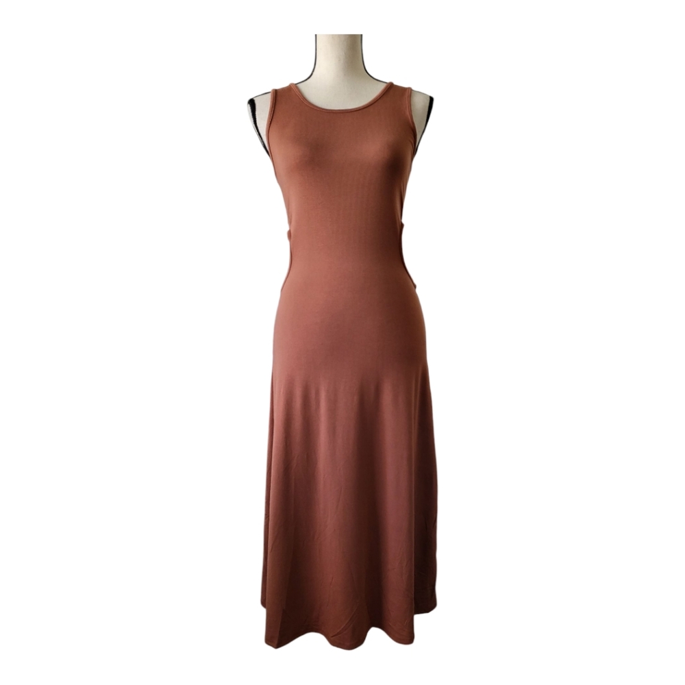 💕See You Monday Brown Midi Dress With Cut Out Sides. Size M New